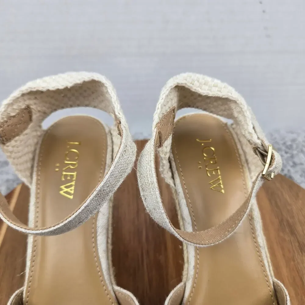 J. Crew Womens 6.5 White Canvas Espadrille Wedge Ankle Strap Casual Sandals